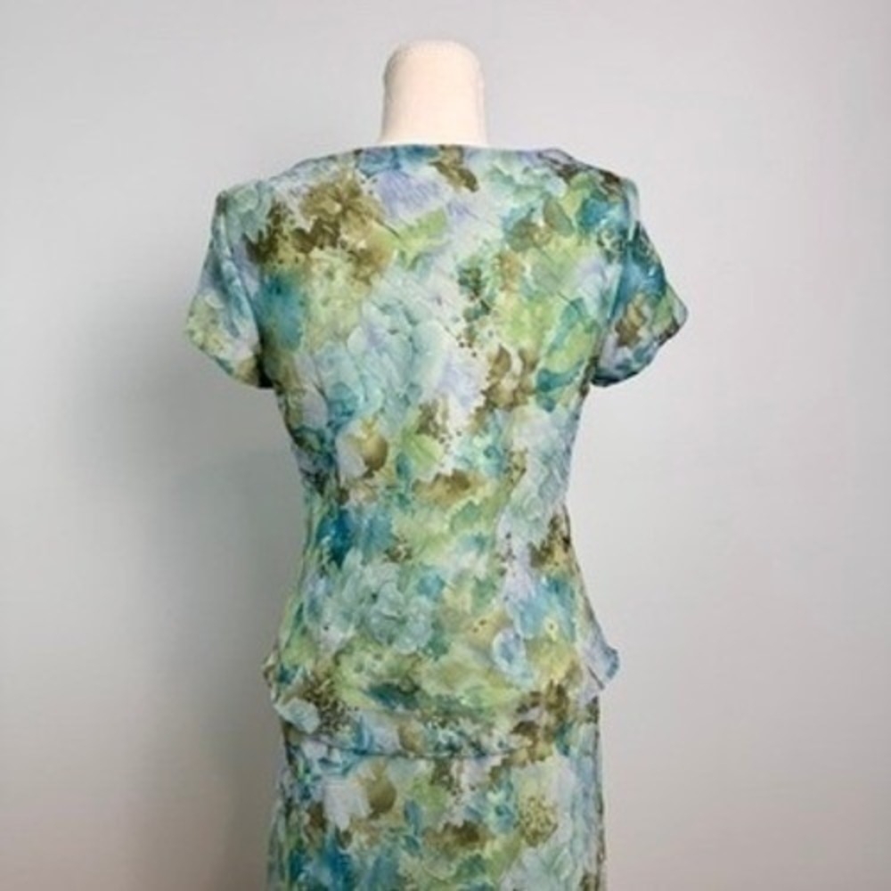 Vintage Floral Watercolor Skirt Set Womens 6P Short Sleeve Layered Garden Party - Picture 9 of 15